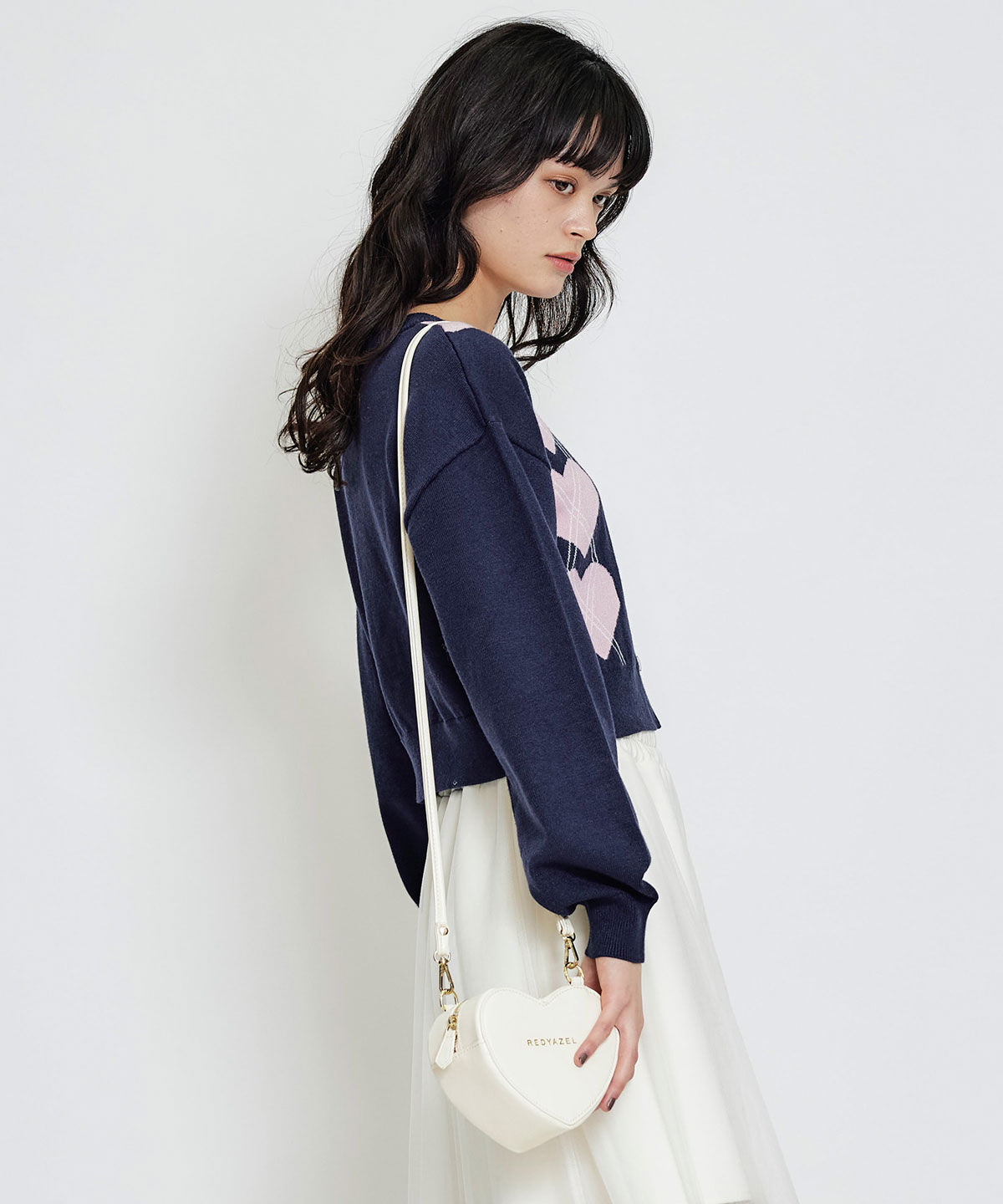 REDYAZEL「Love Me Heart アーガイルニットカーディガン」|カーディガン|