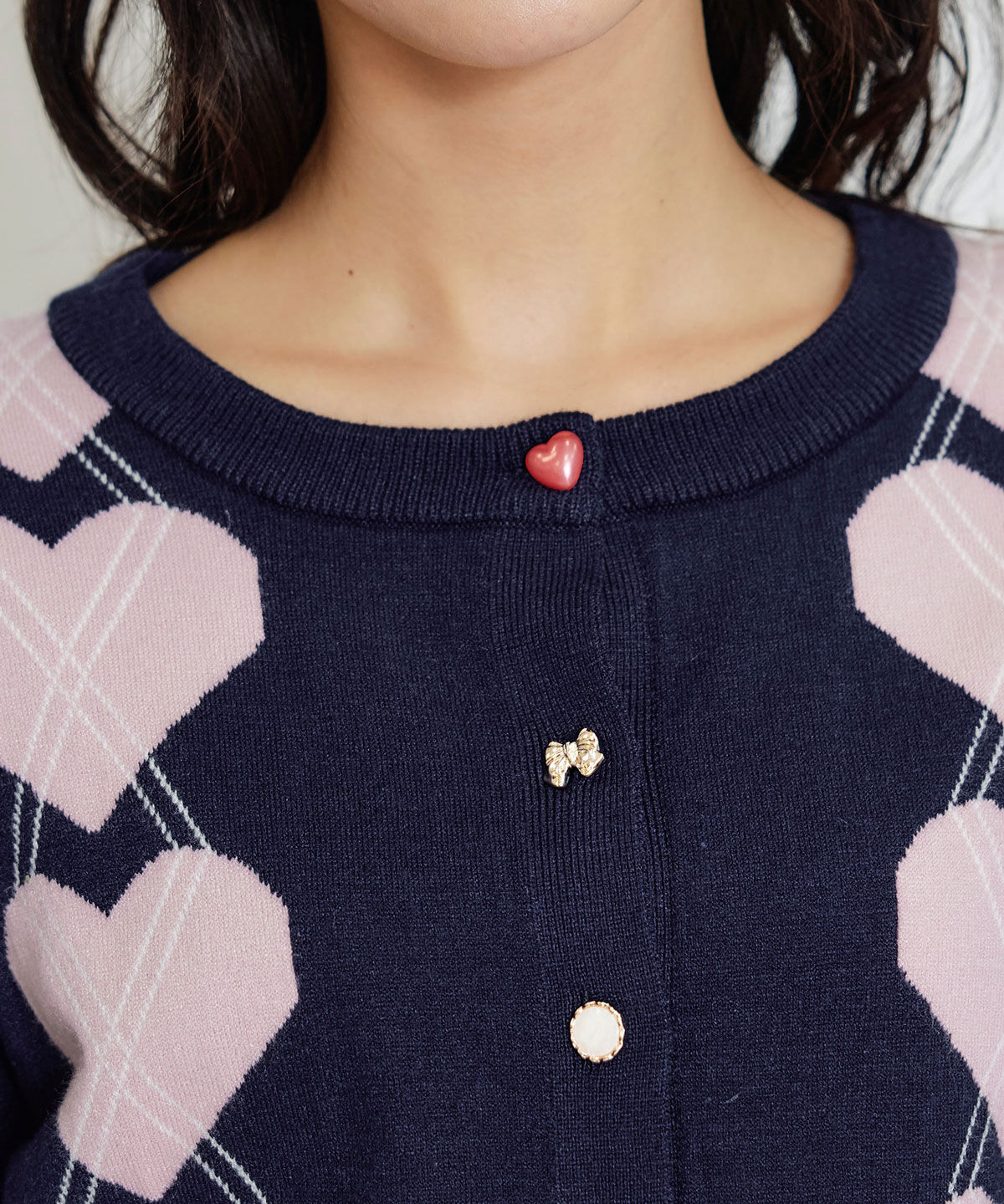 REDYAZEL「Love Me Heart アーガイルニットカーディガン」|カーディガン|