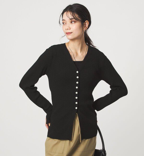 UNITED ARROWS green label relaxing「リブ ニット Vネック カーディガン ウォッシャブル」|カーディガン|BLACK