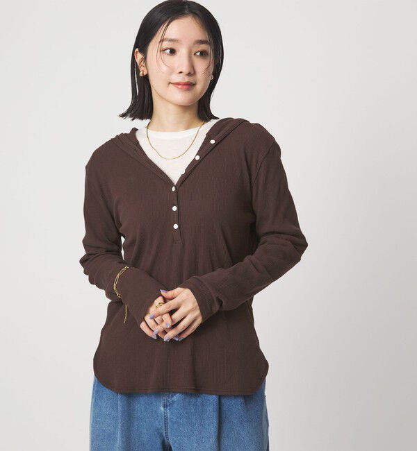UNITED ARROWS green label relaxing「【WEB限定】＜at ease＞シアーテレコ フード ロングスリーブ カットソー」|Tシャツ・カットソー|DK.BROWN