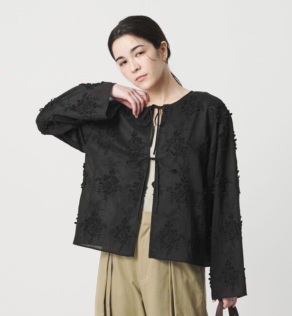 BEAUTY&YOUTH UNITED ARROWS「セルロースナイロン エンブロイダリーシャツ 2WAY」|シャツ・ブラウス|BLACK