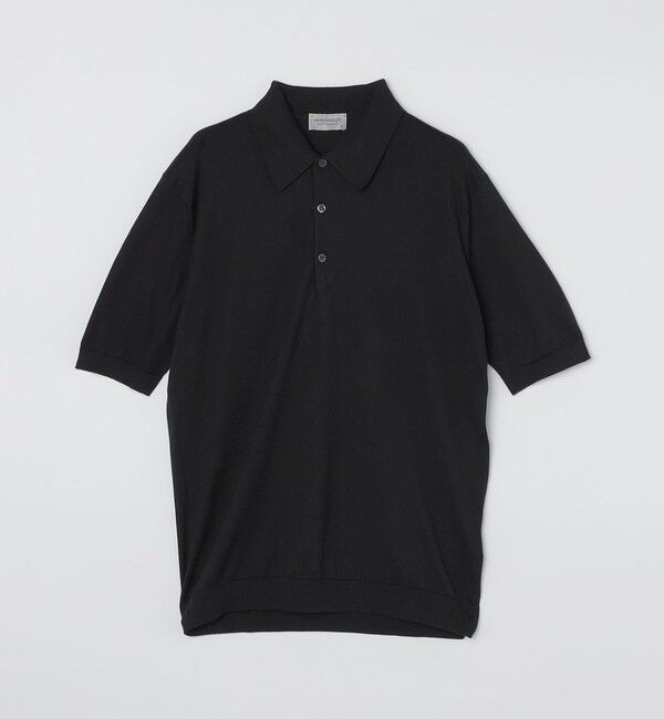 SHIPS「JOHN SMEDLEY: ISIS 半袖 ニット ポロシャツ」|カーディガン|ブラック