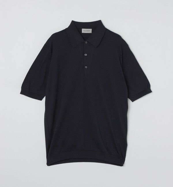 SHIPS「JOHN SMEDLEY: ISIS 半袖 ニット ポロシャツ」|カーディガン|ネイビー
