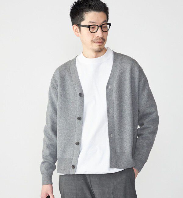 SHIPS「SHIPS: 〈手洗い可能〉 ダブルフェイス コットン カシミヤ Vネック カーディガン」|カーディガン|ダークグレー