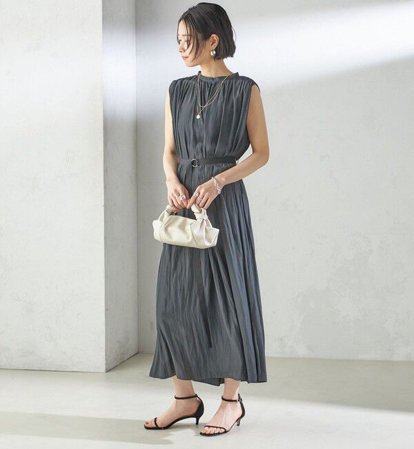 SHIPS for women「〈手洗い可能〉割繊 無地 ノースリーブ ワンピース」|ワンピース|