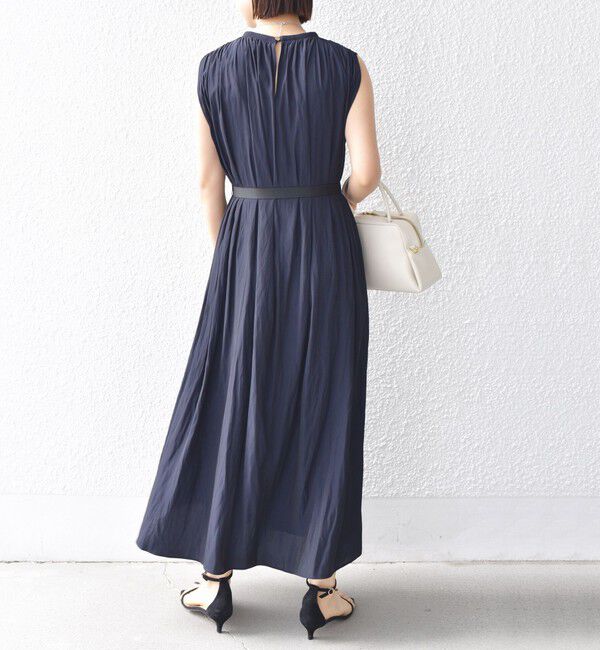 SHIPS for women「〈手洗い可能〉割繊 無地 ノースリーブ ワンピース」|ワンピース|