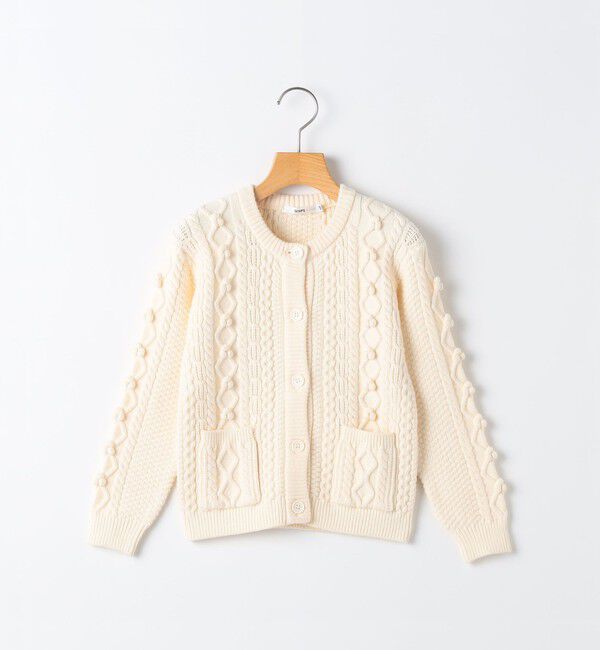SHIPS KIDS「SHIPS KIDS:80～90cm /〈洗濯機可能〉ケーブル ニット ポンポン カーディガン」|カーディガン|オフホワイト