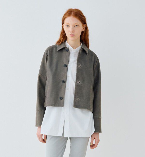 GALERIE VIE「ビンテージラムレザー サドルスリーブブルゾン」|ブルゾン・スタジャン|