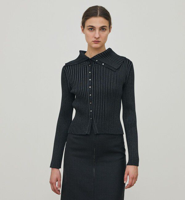 DES PRES「プレーティンググロッシーヤーン アシンメトリーカーディガン」|カーディガン|