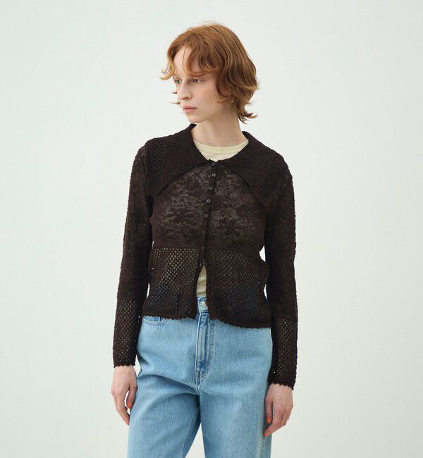 MACPHEE「レーシーニット ビックカラーカーディガン」|カーディガン|