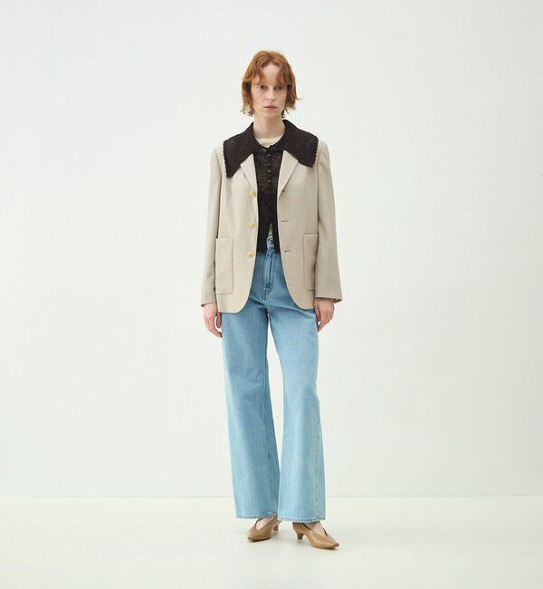 MACPHEE「レーシーニット ビックカラーカーディガン」|カーディガン|