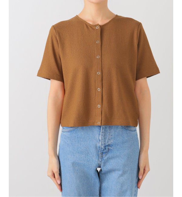 SLOBE IENA「スナップボタン5分袖カーディガン」|カーディガン|キャメル