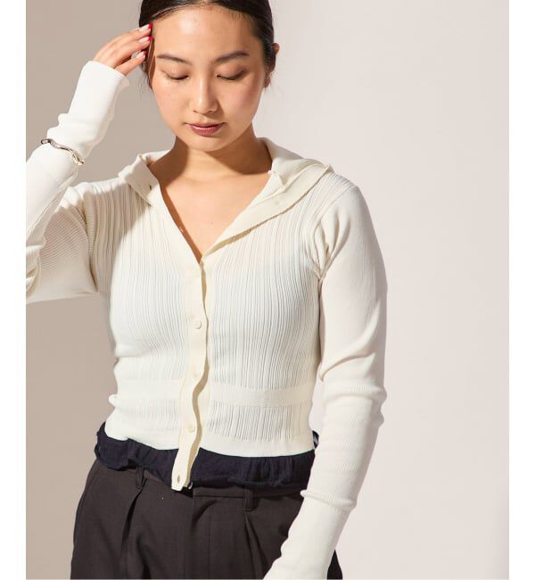journal standard L'essage「【JANE SMITH】16G RIB HOOD CARDIGAN：ニットカーディガン」|カーディガン|ホワイト