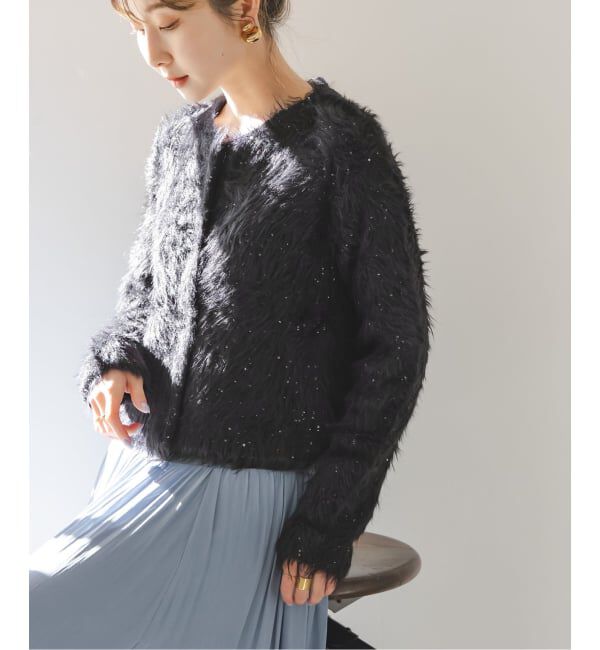 NOBLE「スパンコールシャギーニットカーディガン」|カーディガン|ネイビー