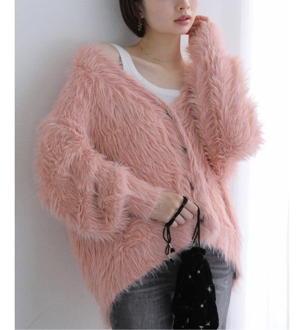  「【洗える】フェザーヤーンカーディガン」|カーディガン|ピンク A