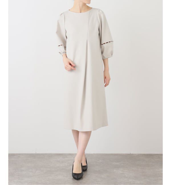  「【洗える】パールスリーブサックワンピース」|ワンピース|ベージュ