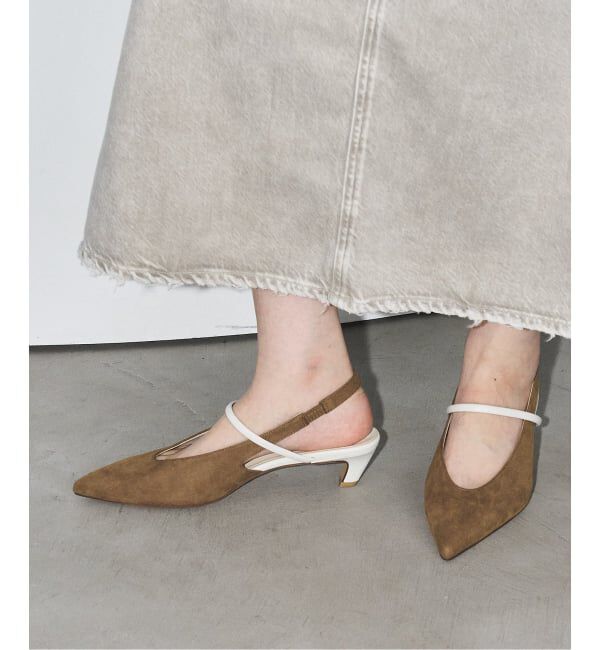 GRISE「《予約》GRISE4cmポインテッドUカットストラップスリングバック」|パンプス|キャメル