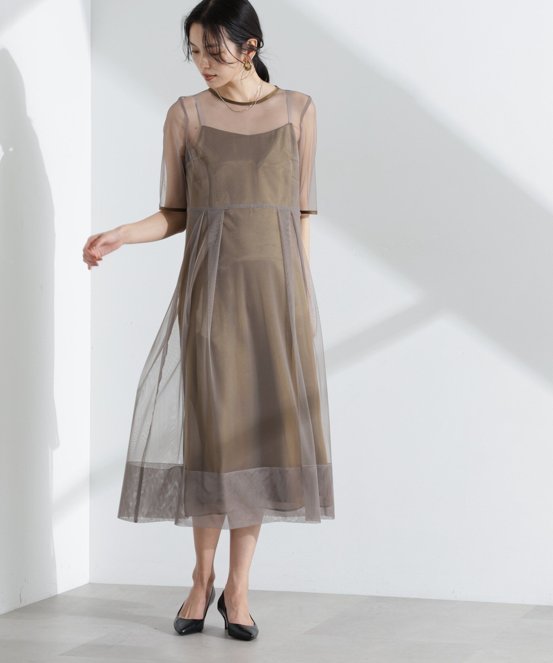 nano･universe「kaene/シャンブレーキャミドッキングドレス」|ワンピース|