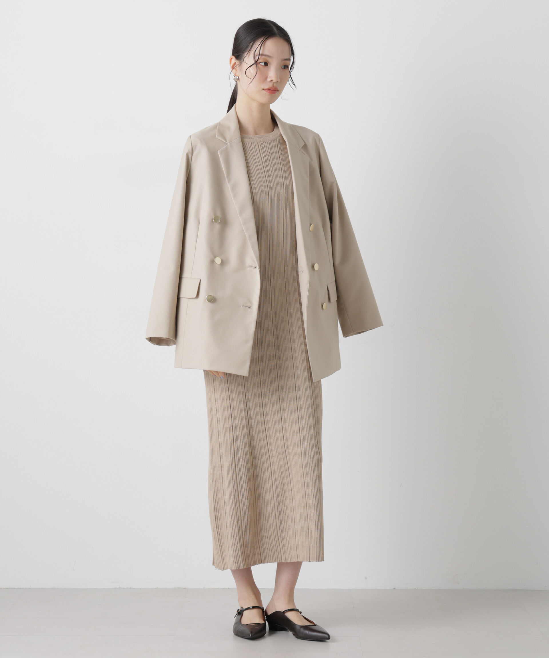 nano･universe「洗濯機洗い可スポンディッシュニットランダムリブワンピース」|ワンピース|