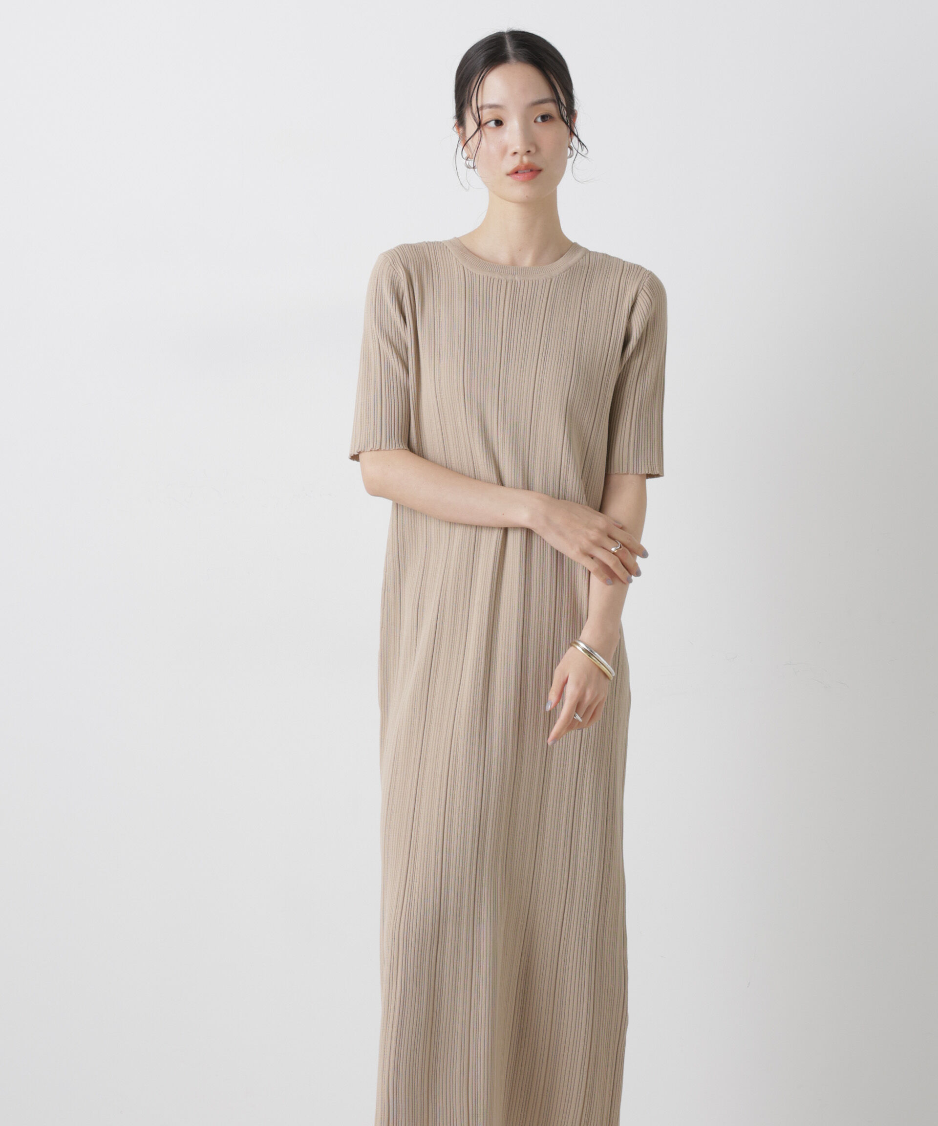 nano･universe「洗濯機洗い可スポンディッシュニットランダムリブワンピース」|ワンピース|