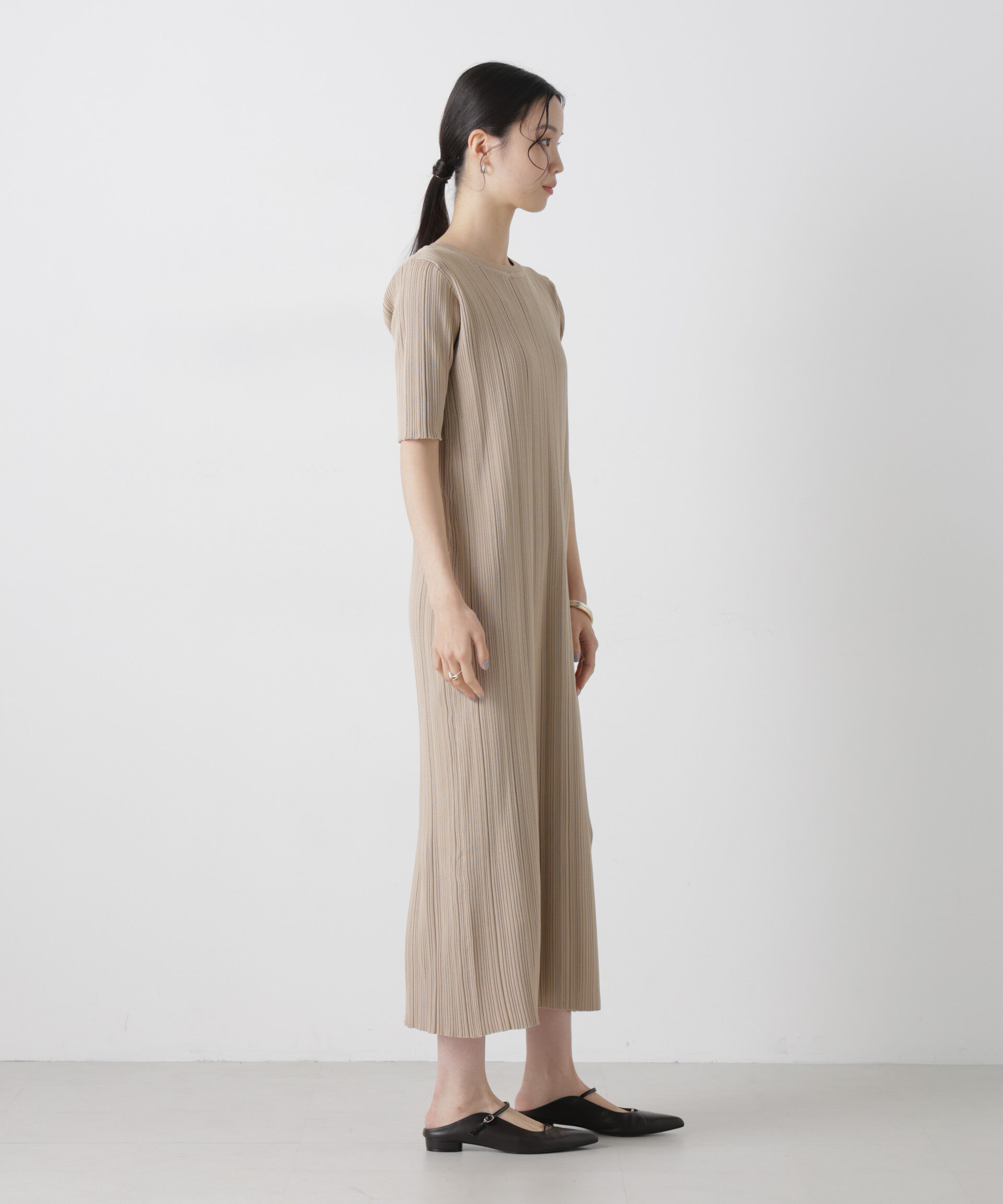 nano･universe「洗濯機洗い可スポンディッシュニットランダムリブワンピース」|ワンピース|