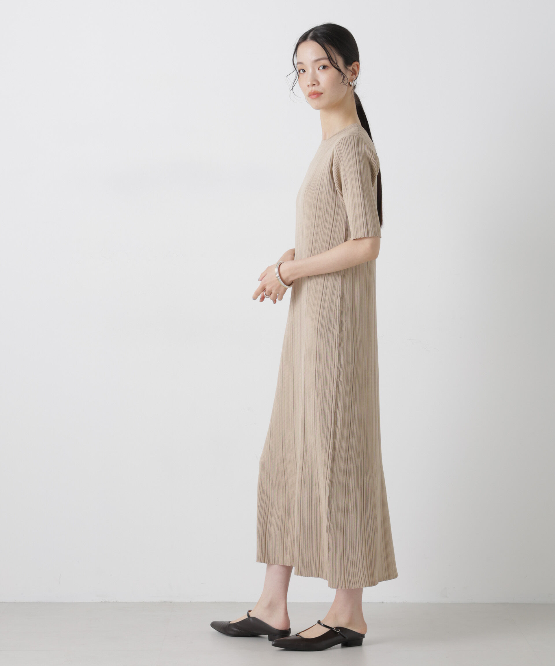 nano･universe「洗濯機洗い可スポンディッシュニットランダムリブワンピース」|ワンピース|