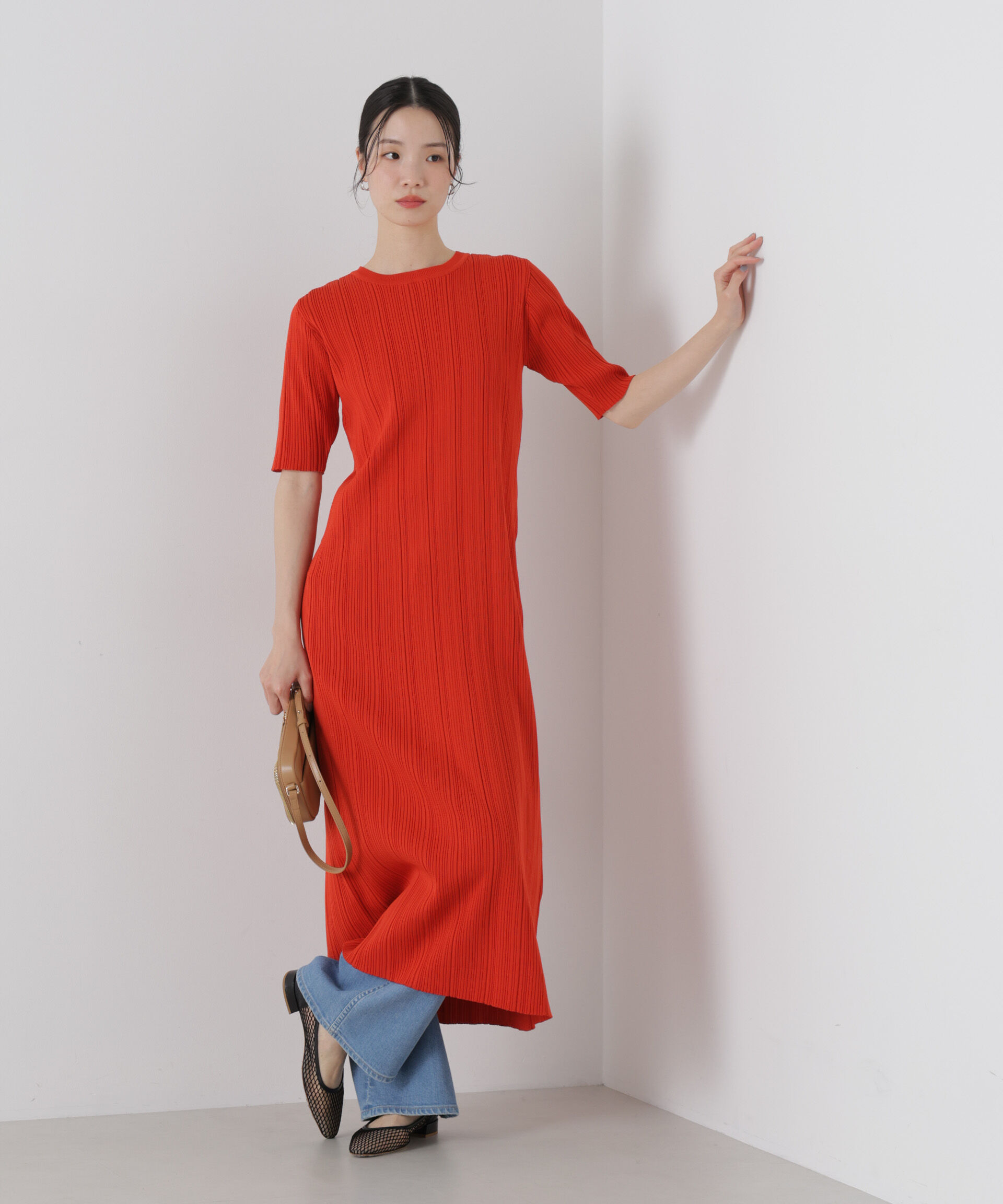 nano･universe「洗濯機洗い可スポンディッシュニットランダムリブワンピース」|ワンピース|