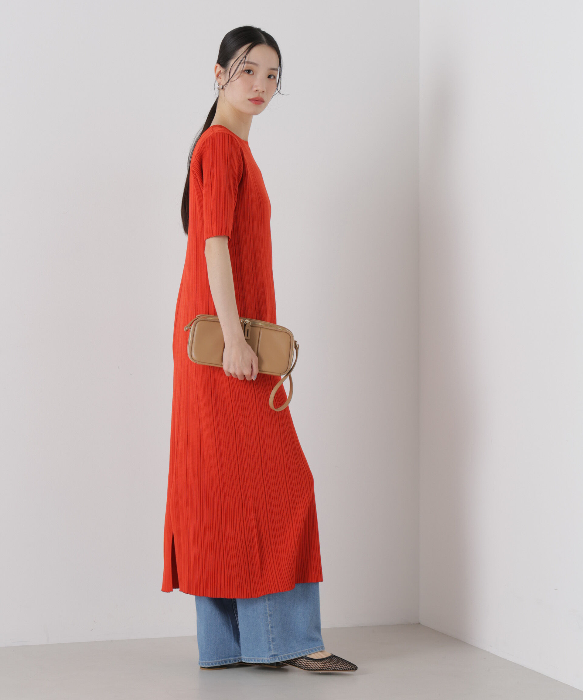 nano･universe「洗濯機洗い可スポンディッシュニットランダムリブワンピース」|ワンピース|