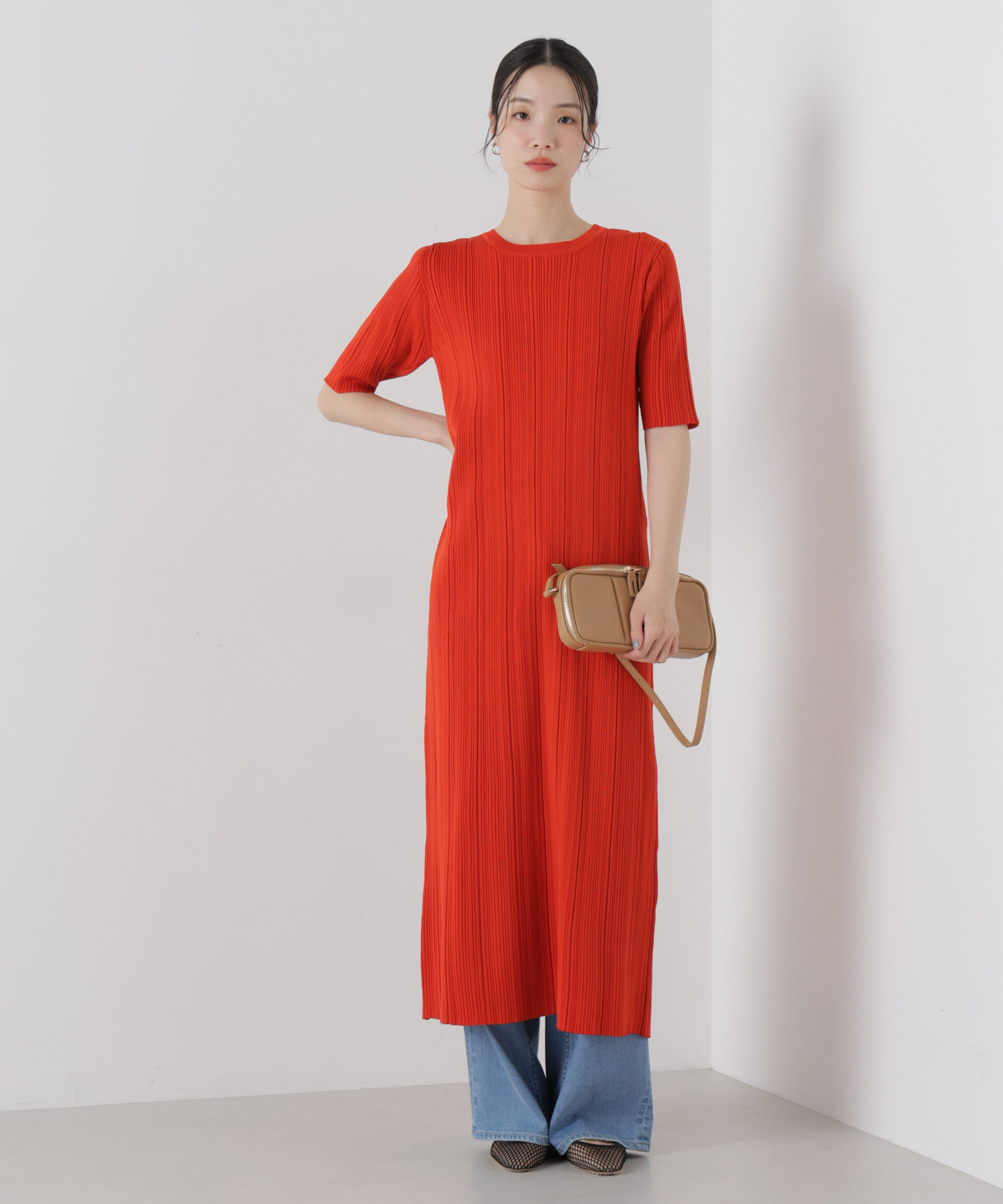 nano･universe「洗濯機洗い可スポンディッシュニットランダムリブワンピース」|ワンピース|