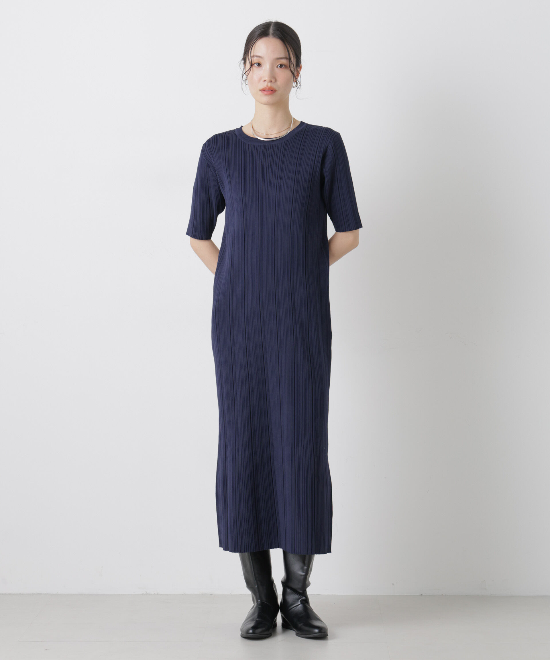 nano･universe「洗濯機洗い可スポンディッシュニットランダムリブワンピース」|ワンピース|