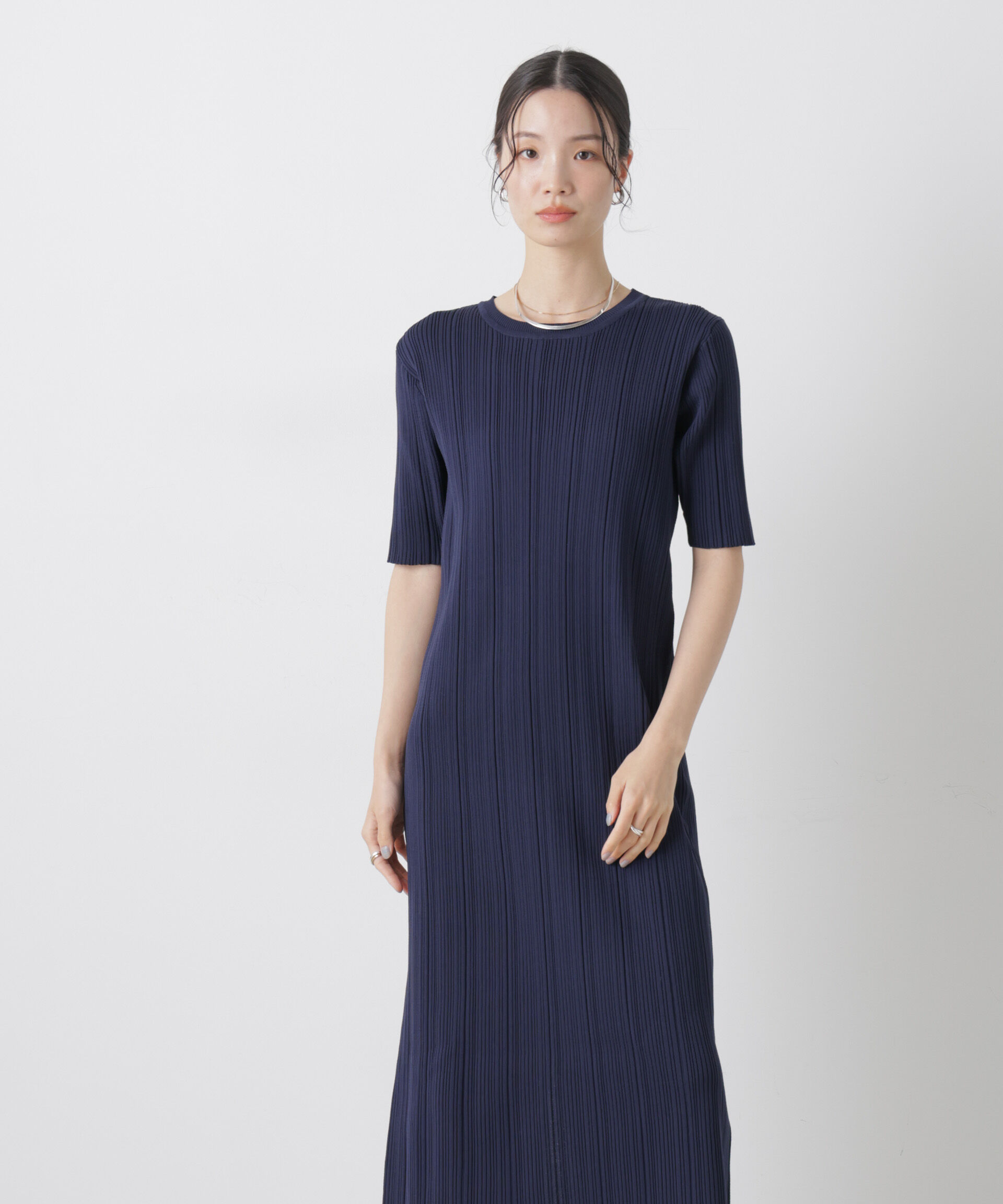 nano･universe「洗濯機洗い可スポンディッシュニットランダムリブワンピース」|ワンピース|