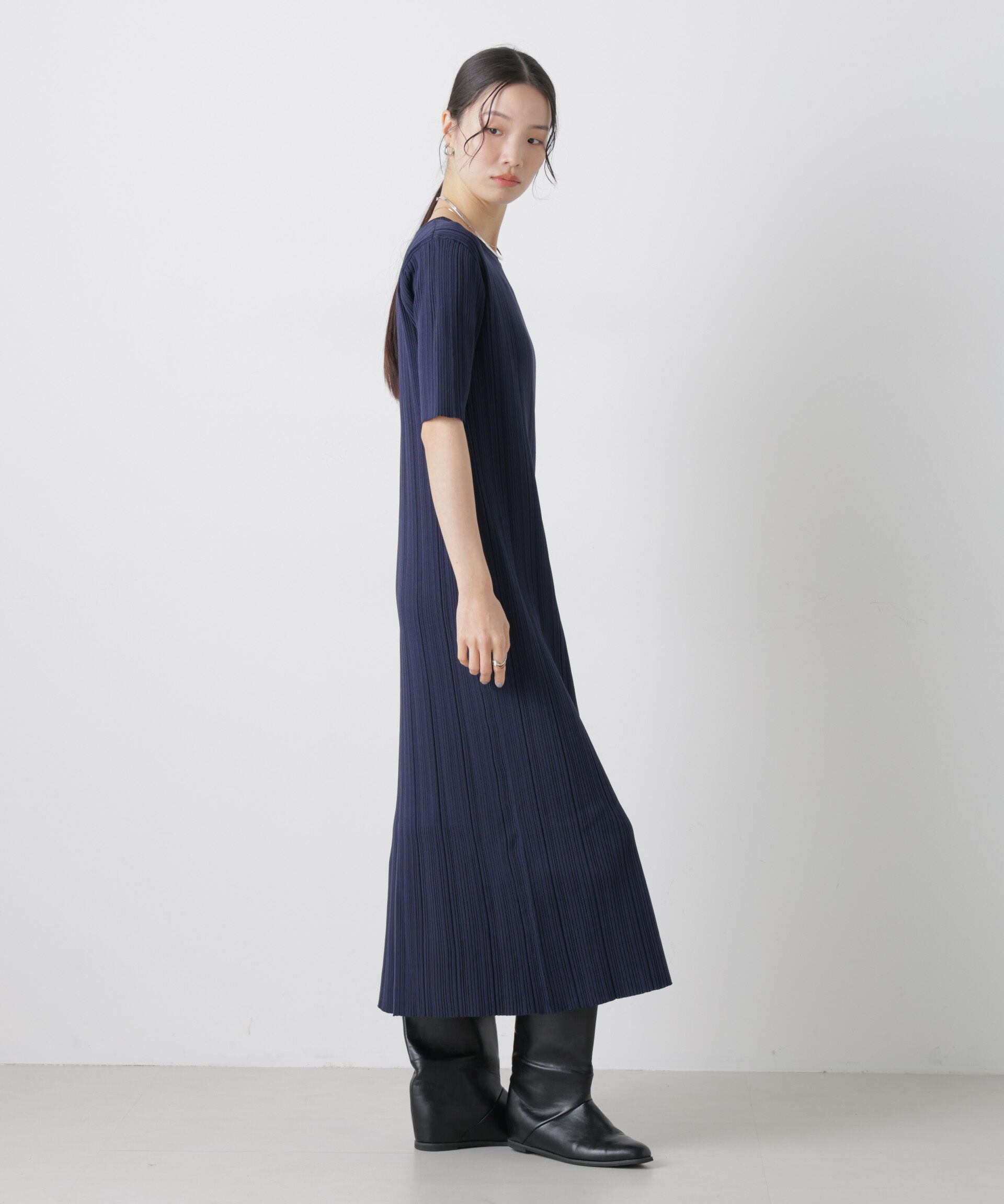 nano･universe「洗濯機洗い可スポンディッシュニットランダムリブワンピース」|ワンピース|