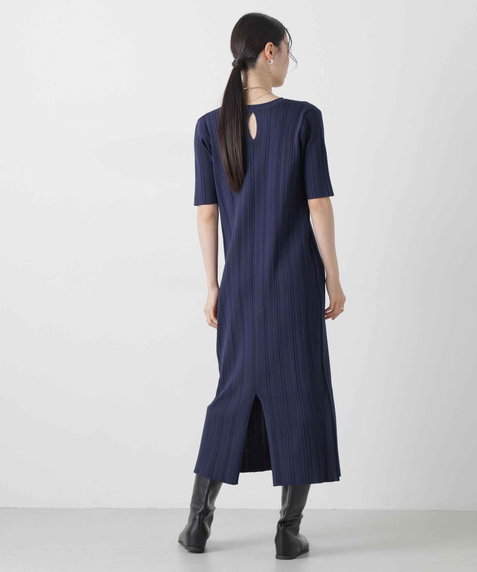 nano･universe「洗濯機洗い可スポンディッシュニットランダムリブワンピース」|ワンピース|