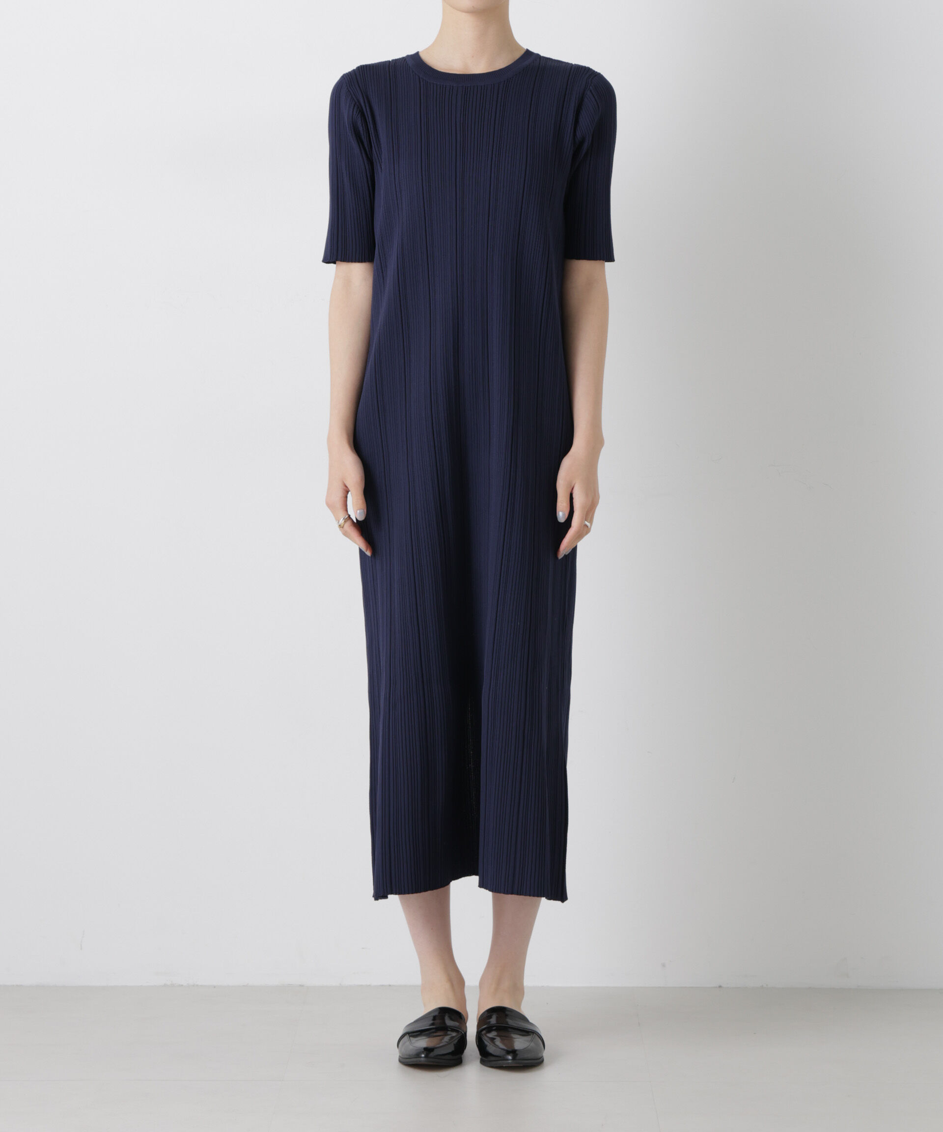 nano･universe「洗濯機洗い可スポンディッシュニットランダムリブワンピース」|ワンピース|