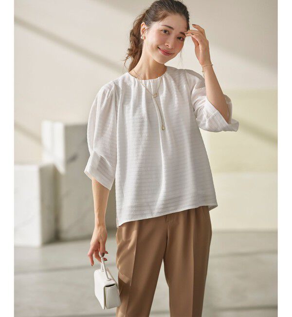 組曲「【WEB限定】ボーダージャガード タック袖ブラウス」|シャツ・ブラウス|