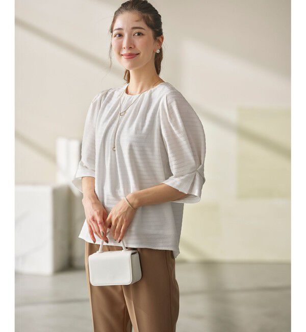 組曲「【WEB限定】ボーダージャガード タック袖ブラウス」|シャツ・ブラウス|