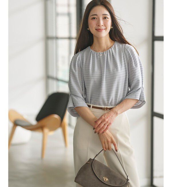 組曲「【WEB限定】ボーダージャガード タック袖ブラウス」|シャツ・ブラウス|