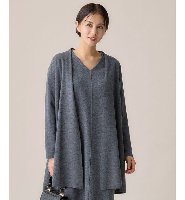 自由区「【洗える】ウールニットコンビジャージー ライトアウター」|カーディガン|グレー系