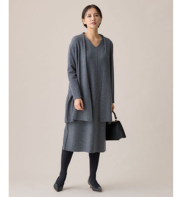 自由区「【洗える】ウールニットコンビジャージー ライトアウター」|カーディガン|