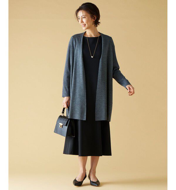 自由区「【洗える】ウールニットコンビジャージー ライトアウター」|カーディガン|