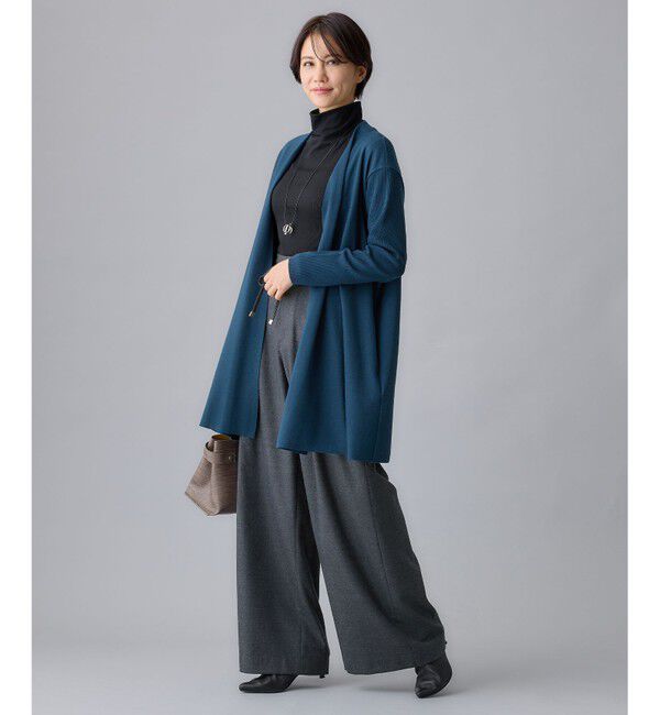 自由区「【洗える】ウールニットコンビジャージー ライトアウター」|カーディガン|