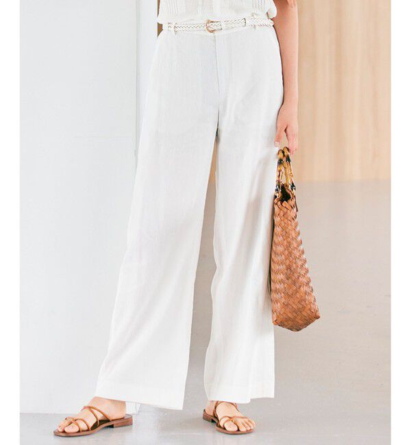23区「【洗える】リネンレーヨンストレッチ ワイド パンツ」|その他|ホワイト系