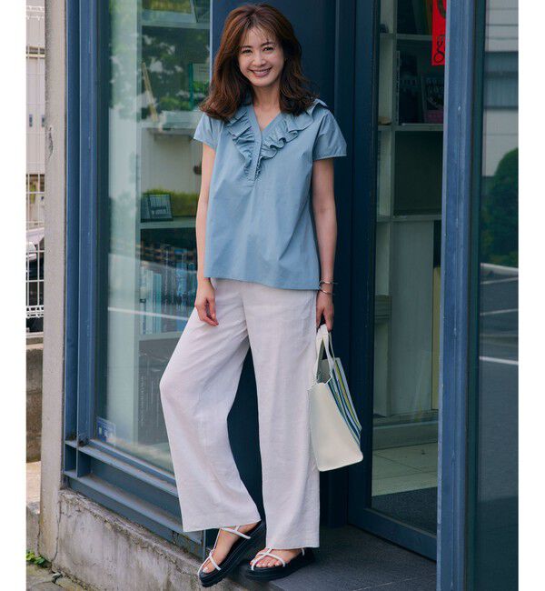 23区「【洗える】リネンレーヨンストレッチ ワイド パンツ」|その他|