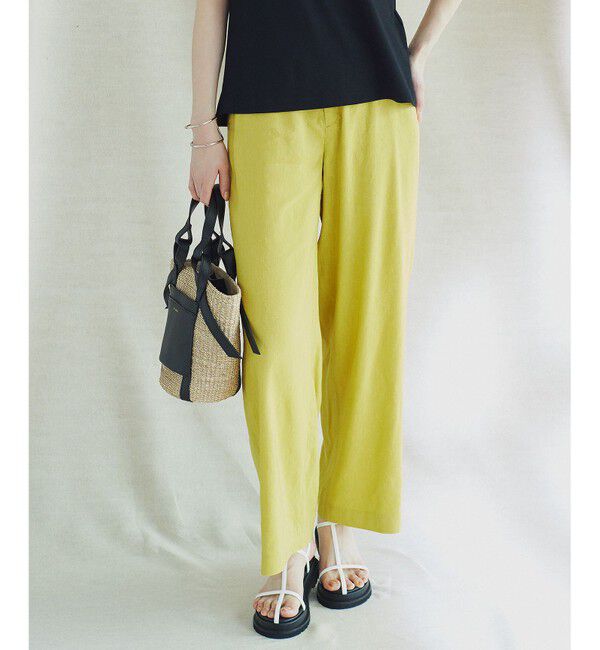 23区「【洗える】リネンレーヨンストレッチ ワイド パンツ」|その他|イエロー系