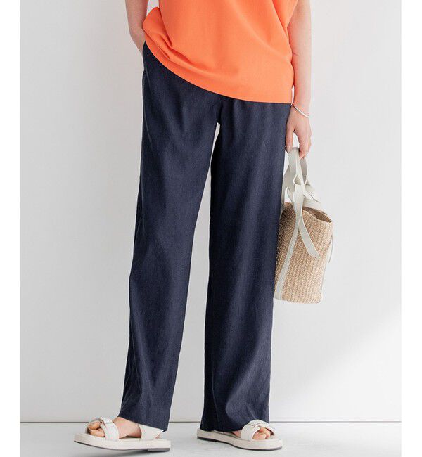 23区「【洗える】リネンレーヨンストレッチ ワイド パンツ」|その他|ネイビー系