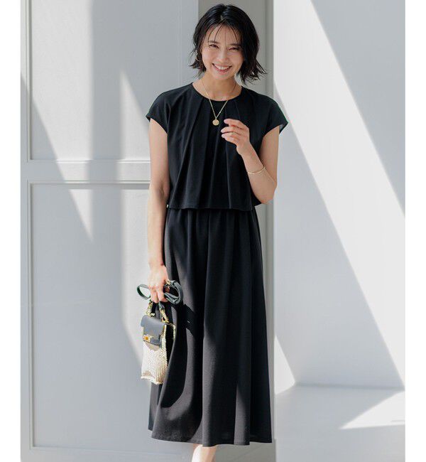 23区「【洗える】ドライコットンジャージー レイヤードワンピース」|ワンピース|ブラック系