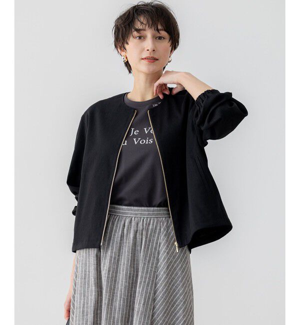 23区「【洗える】リネンレーヨンストレッチ ブルゾン」|ブルゾン・スタジャン|ブラック系