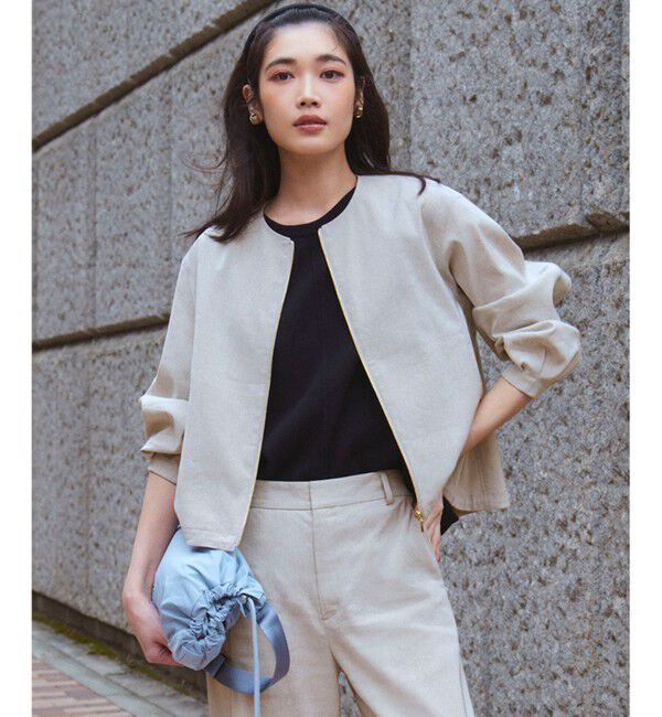 23区「【洗える】リネンレーヨンストレッチ ブルゾン」|ブルゾン・スタジャン|ベージュ系