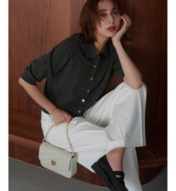 23区「【洗える/吊り干しOK】ヴィスコースストレッチ ポロニット カーディガン」|カーディガン|グレー系