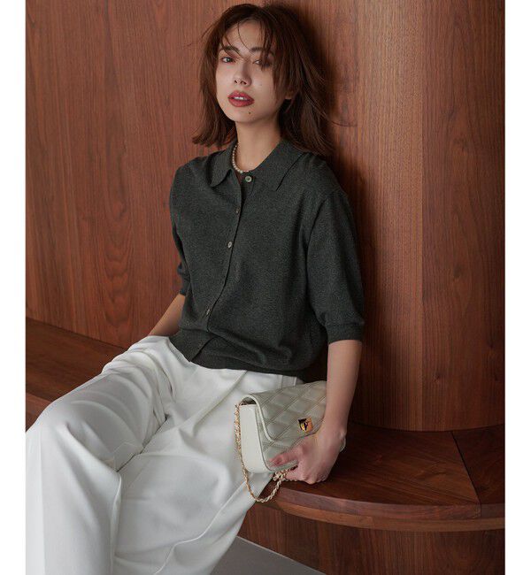 23区「【洗える/吊り干しOK】ヴィスコースストレッチ ポロニット カーディガン」|カーディガン|